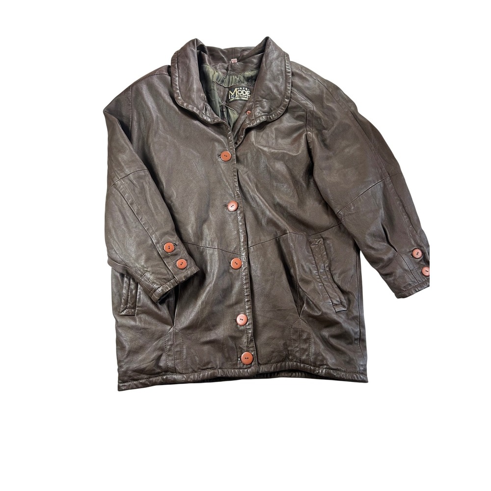 Artex Mode Munchen Vintage Brown Leather Jacket Coat Size 42 Crest Lining